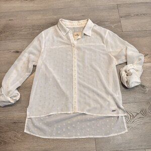 Hollister Top Small Womens Polka Dot Button Down Shirt Sheer‎ *flaws